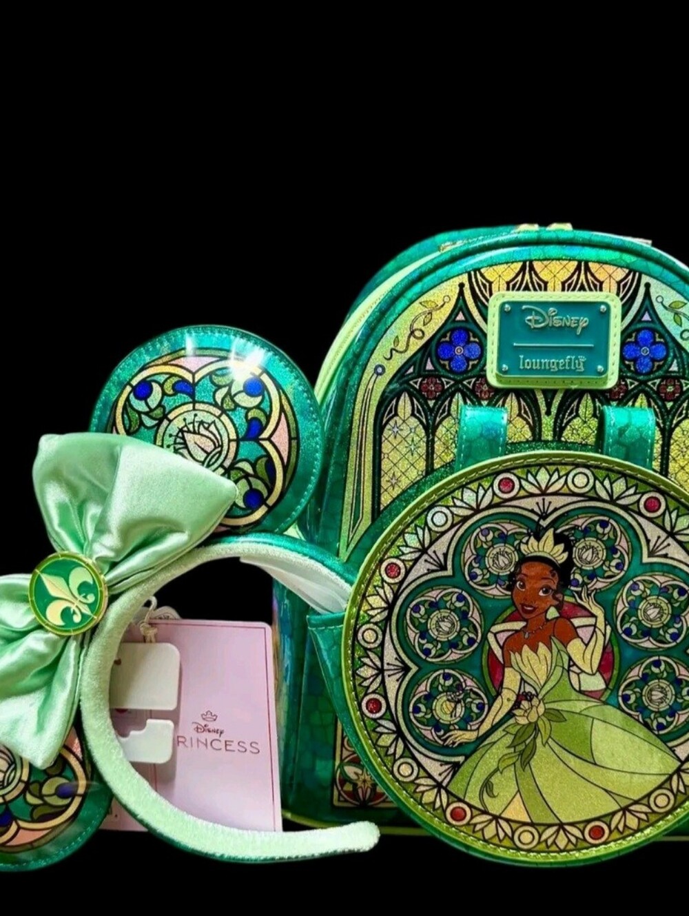 Loungefly Disney Princess Tiana Stained-Glass  Backpack And Ears Set